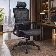 BlidShop Cadeira de Escritório Executiva Ergonômica de Malha, Giratória com Encosto Reclinável, Apoio Lombar e Cabeça, Design Moderno para Home Office e Gamer, Suporta 150kg, Apoio de braço 3D (Preta)