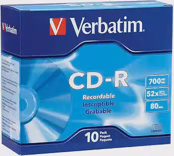 Verbatim Disco gravável Cd-R, 700 Mb/80 min, 52x, estojo fino, prata, pacote com 10