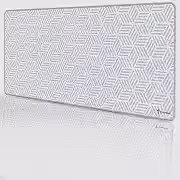 Mouse Pad Gamer Grande APEX Control Profissional 90x40 Borda Costurada Borracha Antedeslizante Preto Branco Titorion (Branco Hexágono)