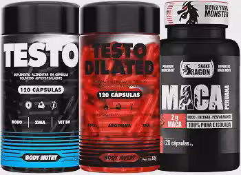 Kit Maca Peruana Negra 120 Capsulas 2000mg Black Pura Premium Importada Para Homens e Mulheres + Testo Vitaminas e minerais com Boro 120 Caps + Testo Dilated 120 Capsulas Com Boro e Arginina