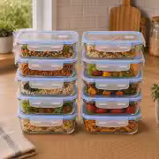 Kit 10 Potes Herméticos de Vidro 640ml com Tampa 4 Travas e Válvula de Respiro para Micro-ondas, Marmitas, Refeições, Armazenamento de Alimentos e Organização de Geladeira