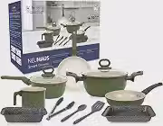 NEUHAUS JOGO DE PANELAS 10 PEÇAS SMART CERAMIC - CORPO COM REVESTIMENTO CERÂMICO ANTIADERENTE COM ACABAMENTO VERDE FOSCO, BASE COMPATÍVEL COM INDUÇÃO