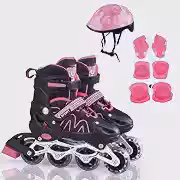 Patins Infantil 4 Rodas Inline Ajustável 4 Tamanhos Kit Proteção Bolsa e Capacete