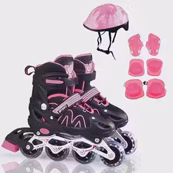 Patins Infantil 4 Rodas Inline Ajustável 4 Tamanhos Kit Proteção Bolsa e Capacete