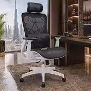 BlidShop Cadeira de Escritório Executiva Ergonômica de Malha, Giratória, Encosto Reclinável, Apoio Lombar e Cabeça, Design Moderno Home Office Gamer, Suporta 150kg, Apoio de braço 3D (Branca e preta)