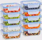 Kit 10 Potes Herméticos de Vidro 370 ml com Tampa e Travas, Retangulares para Organizar Alimentos e Marmitas
