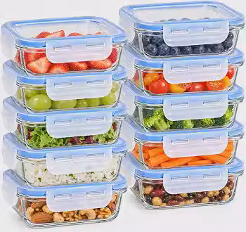 Kit 10 Potes Herméticos de Vidro 370 ml com Tampa e Travas, Retangulares para Organizar Alimentos e Marmitas