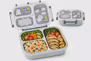 Marmita Infantil Inox 304 com 3 Compartimentos, Vedação Individual