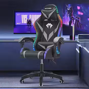 Cadeira Gamer RGB Python Fly com Iluminação Decorativa, Encosto Reclinável, Design Ergonômico para Escritório e Jogos (Cinza)