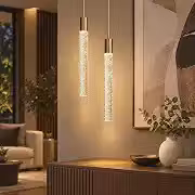 Kit 2 Pendentes LED Cristal Tubo Bolhas Dourado Lustre Moderno 3 em 1 para Cabeceira e Lavabo