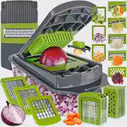 Bartnelli Cortador de vegetais Pro | 15 peças de utensílios de cozinha multifuncionais para cebola, vegetais, ralador de queijo, cortador de legumes com recipiente grande, fácil de limpar, com escova e garfo bônus