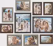 SONGMICS Conjunto com 10 Porta‑retratos Tipo Colagem, com 2 Porta‑retratos de 20 x 25 cm, 4 de 13 x 18 cm e 4 de 10 x 15 cm, para Parede ou Mesa, Frente em Vidro Transparente, Marrom BRRPF010K03