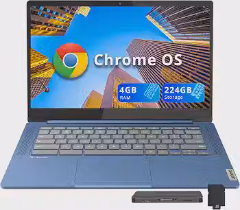 Lenovo Chromebook IP Slim 3 35.6 cm FHD, MediaTek Kompanio 520, 4 GB de RAM, 224 GB de armazenamento (conjunto de estação de ancoragem de 64 GB eMMC + 160 GB), webcam HD, Wi-Fi 6, bateria de longa