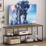 Rack para TV, Armário para TV Multifuncional com 3 Níveis de Prateleiras, Rack de Sala de Estar Resistente e Estável, Design Moderno Minimalista, Cor Marrom