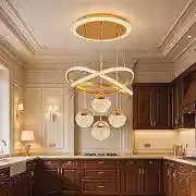 Lustre Pendente para Sala e Quarto | Luminaria Pendente Sala Jantar LED Lustre Linear Contemporâneo 4 Luzes, Metal com Dimerização e 3 Temperaturas de Cor (Ouro)