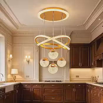 Lustre Pendente para Sala e Quarto | Luminaria Pendente Sala Jantar LED Lustre Linear Contemporâneo 4 Luzes, Metal com Dimerização e 3 Temperaturas de Cor (Ouro)