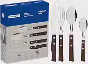 Faqueiro 24 Peças Tradicional Sortidos com Laminas de Aço Inox e Cabos de Madeira, Tramontina, Tradicional 22299050, Natural