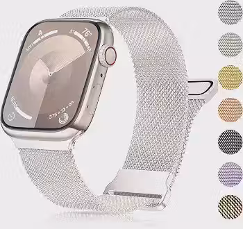 Pulseira de Aço Inoxidável Prata Malha Compatível com Apple Watch Ultra 2/Ultra Series 9/8/7/6/5/4/3/2/1/SE - Tamanho 38mm, 40mm, 41mm, 42mm, 44mm, 45mm, 49mm