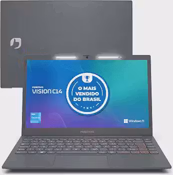 Notebook Positivo Vision C14 Celeron 4GB RAM 128GB eMMC, Windows 11 Home, Tela 14.1' HD Antirreflexo, Lumina Bar com 3 Níveis de Intensidade, Fanless Silencioso, Tecla Link – Cinza