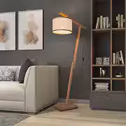 Luminária de Chão Pedestal Abajur Lustre Aurora - Design Retrô com Madeira Maciça e Cúpula em Palha Natural