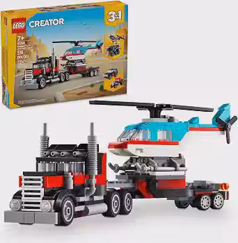 LEGO® Creator 3 em 1 – Caminhão Plataforma com Helicóptero Jogo de Carro Hot Rod 31146