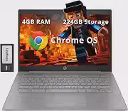 HP Laptop Chromebook HD de 14 polegadas para negócios e estudantes, Intel Celeron N4120, 4 GB LPDDR4, 224 GB de armazenamento (64 GB eMMC + estação de ancoragem de 160 GB), gráficos UHD, webcam,