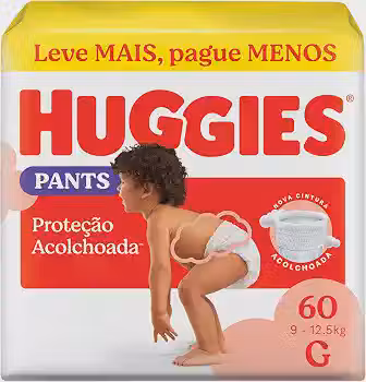 Fralda Pants Huggies Supreme Care, Tamanho G, 9-12,5 kg, 60 Unidades, Estilo Roupinha com Cintura Acolchoada