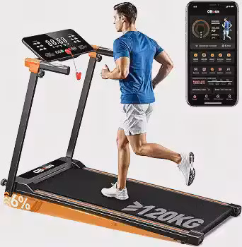 QBuen Esteira Ergométrica Eletrica Bivolt Silenciosa com Bluetooth e LED, 2.5HP Motor <45dB, Inclinação 1°/6°, Amortecimento de Impacto, Velocidade 1-10km/h, Capacidade 120kg, Dobrável com Rodinhas