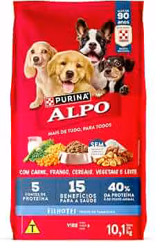 Purina Alpo NESTLÉ Ração Seca para Cães Filhotes Receitas Caseiras Carne, Leite e Cereais 10,1kg