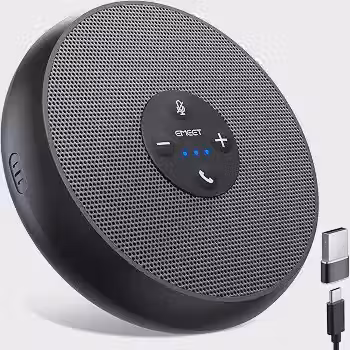 Alto-falante USB EMEET, microfones AI certificados com zoom M1A, captador de voz de 360° USB tipo C-A, alto-falantes de computador ligar e usar com microfone, redução rápida de ruído silencioso