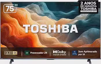 Toshiba Smart TV QLED 4K 75 polegadas M450RS com Processador de AI ZR Dolby Vision Atmos Som Aprimorado por AI Modo Game