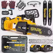 Moto Serra Elétrica 12 Polegadas 300mm 21V Portátil 2 Baterias 3000mAh 4800RPM Recarregável Spark BR Poda Jardim Arvores AMG-MS03 Maleta Acessórios
