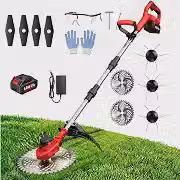Roçadeira Elétrica a Bateria 1500W 25000RPM, Cortador de Grama Leve 2kg com Display LED, Haste Ajustável 120cm e 3 Tipos de Lâminas