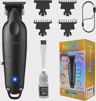 KEMEI Aparador de cabelo/barba profissional 2299 para barbeiro com l�mina T, recarreg�vel sem fio