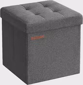 SONGMICS Banco com Espaço de Armazenamento, Banco Dobrável Pequeno, Puff 30 x 30 cm, Caixa Organizadora, Suporta até 130 kg, para Sala de Estar, Quarto, Dormitório, Cinza Escuro BRLSF028G01