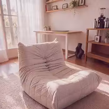 Poltrona Puff Retrô Inflow Boucle Cinza Vem Na Caixa Design Decorativo Para Sala e Quarto Moderno